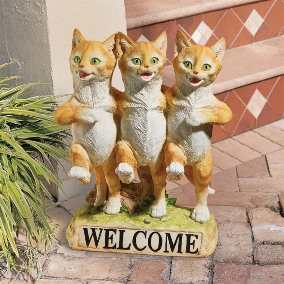 Resin Chorus Line Cats Garden Welcome Sign Statue