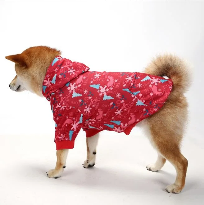 Red Plaid Dog Hoodie Sweater for Dogs Pet Clothes with Hat and Pocket