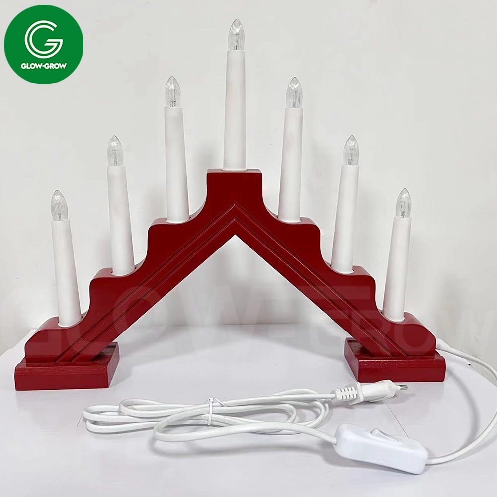 El LED rojo tradicional fábrica de Velas Candelabro de Navidad la luz de madera con 7 LED Velas para Navidad Festival de la casa de la decoración de boda