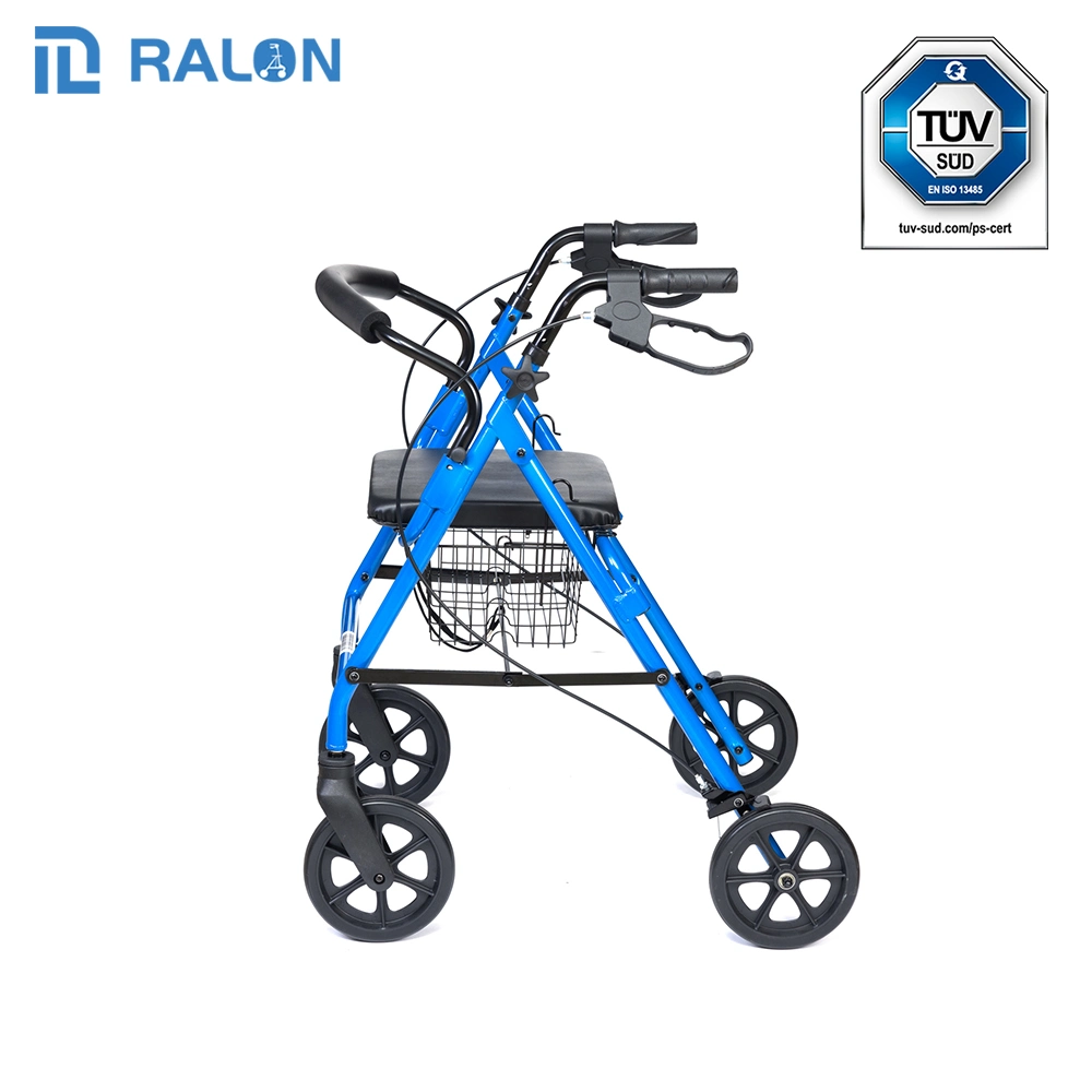 Wholesale/Supplier Medical Assist Devices Folding 4 Wheel Rollator Walker with Soft Seat and Basket