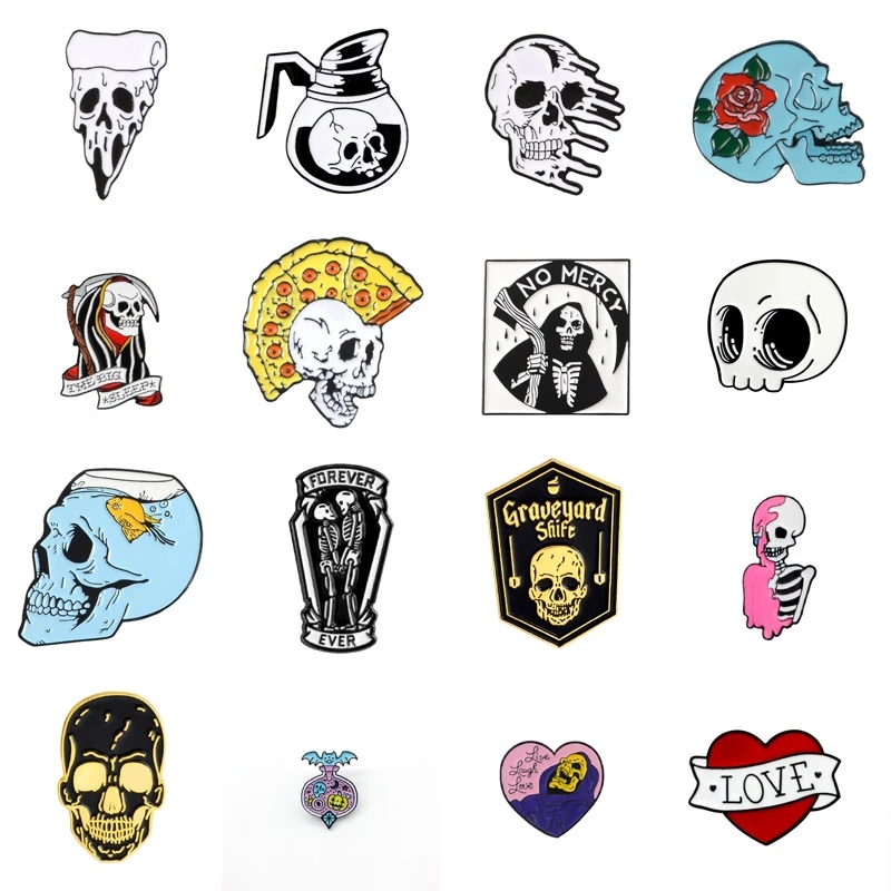 Wholesale Custom Logo Metal Backpack Punk Skeleton Funny Cartoon Enamel Pin Badge