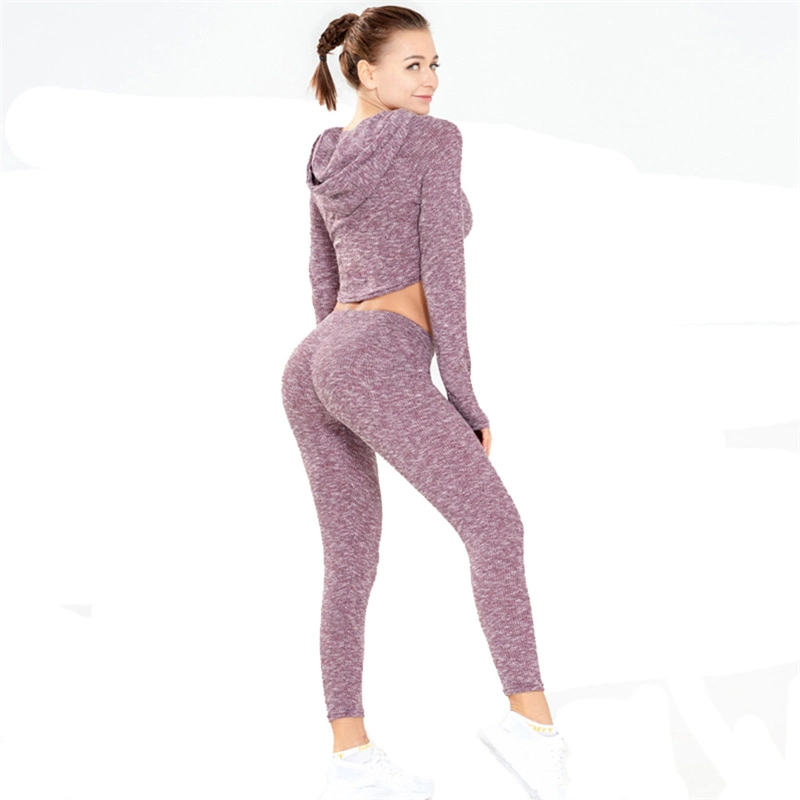 Sy-H309 Nouveau costume de sport sexy en tricot pour le gymnase, ajusté, séchage rapide, avec un soutien-gorge de yoga à capuche pour femmes, mettant en valeur les hanches.