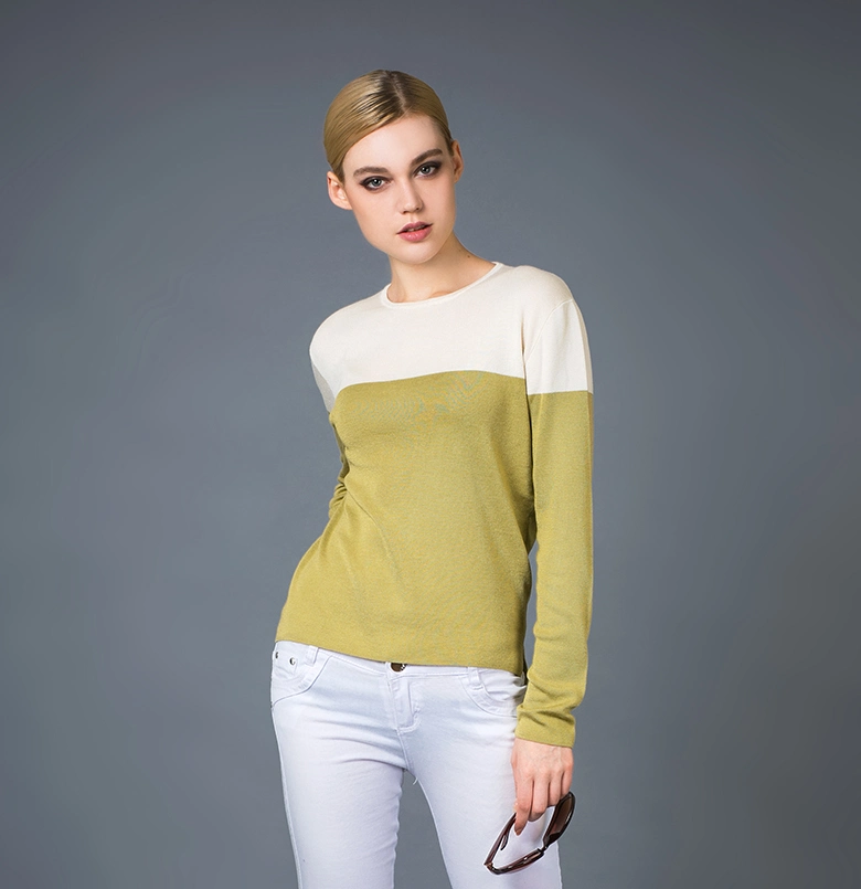 Silk & Cashmere Blends Lady's Fashion Two Colour Sweater