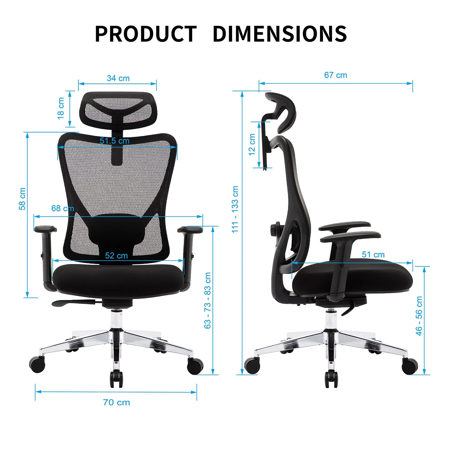 Ergonomischer Bürostuhl, hoher Schreibtischstuhl mit 2D Lendenwirbelstütze, Neigungsfunktion, großer und hoher Netzstuhl für Gaming und Arbeitszimmer