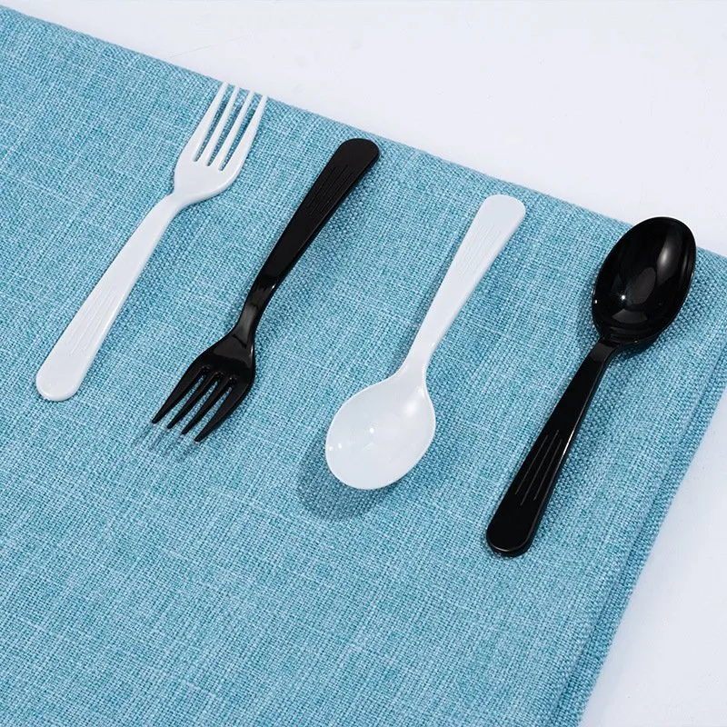 Custom Disposable Cutlery Spoon PP Plastic Dessert Black and White Fork Tableware Cake Fork (SG-012)