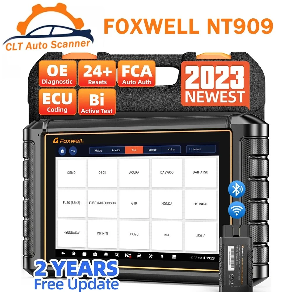 Foxwell Nt909 OBD2 Bluetooth Bi-Directional Scan Tool ECU Coding 24+ Resets All System Car Diagnostic Scanner Upgraded Nt809bt