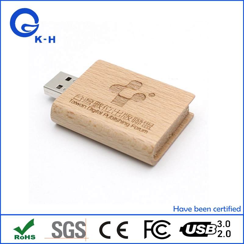 Book Shape Wooden USB 2.0 Flash Memory Stick