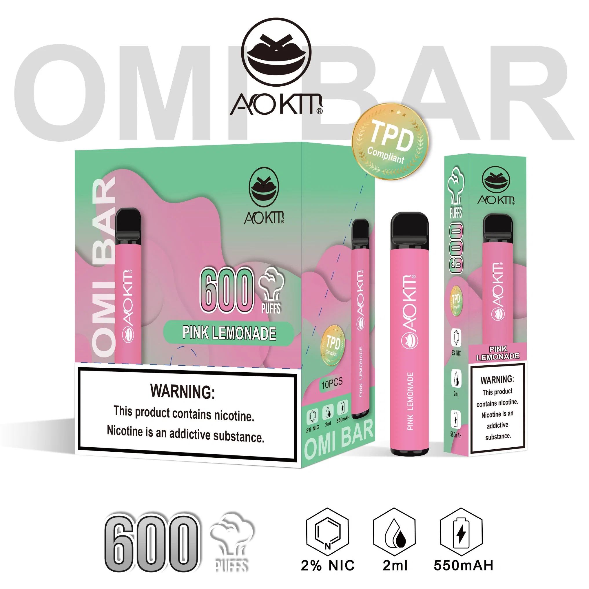 Wholesale/Supplier Aokit Disposable/Chargeable Vape 600 Puffs Electronic Cigarette with Tpd