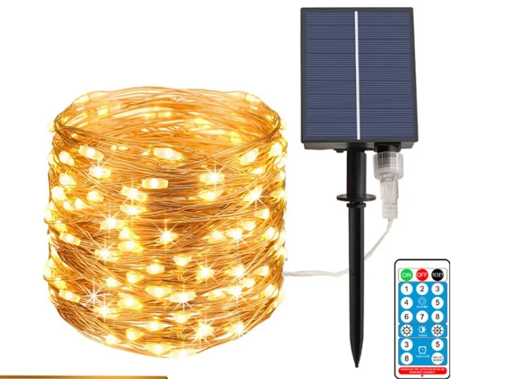 Guirlandes solaires, 40 pieds 120 LED 8 modes de lumière en fil d'argent, éclairage extérieur étanche clignotant, pour cour, jardin, arbre, Noël, mariage, fête.