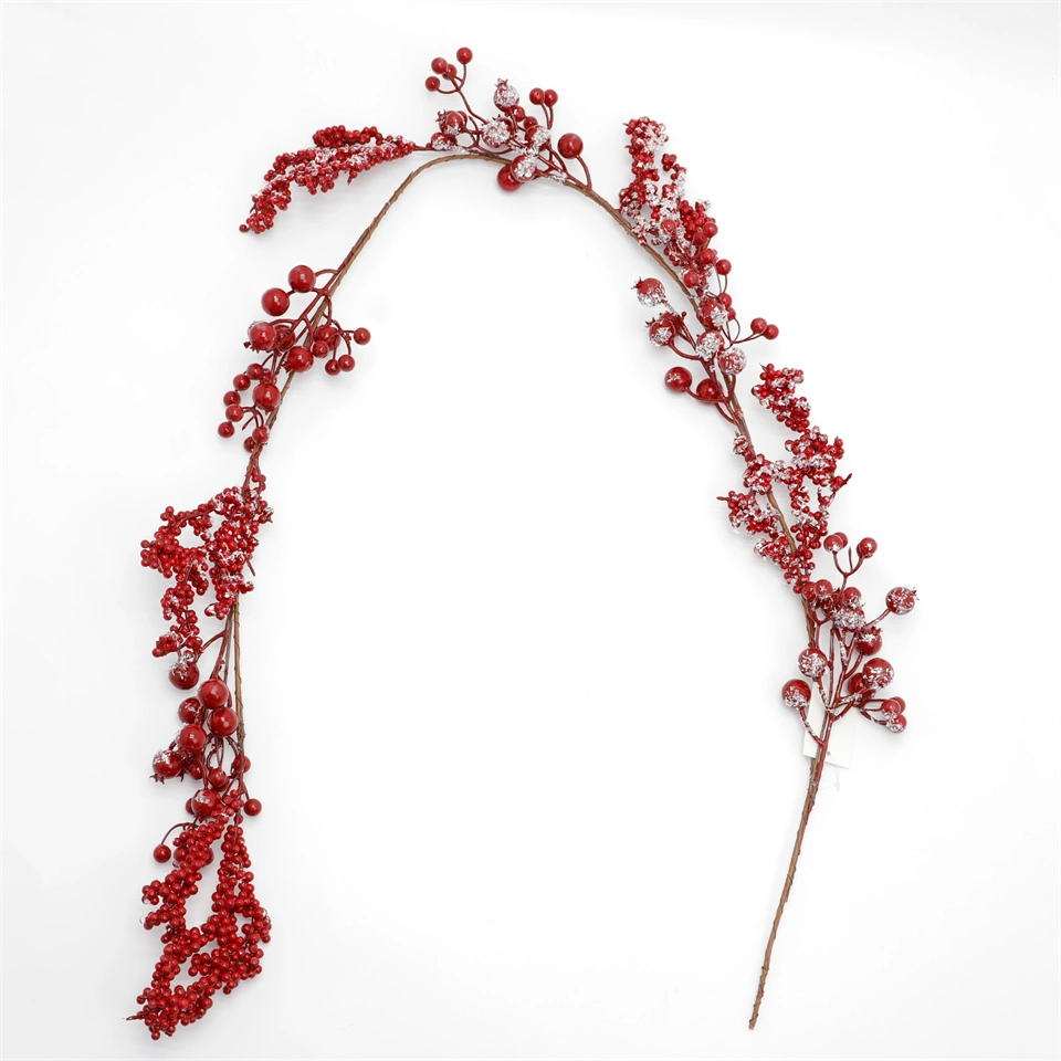 Artificial Red Fruit Long Vine Glitter Snowflake Decoration Christmas Decoration Long Vine