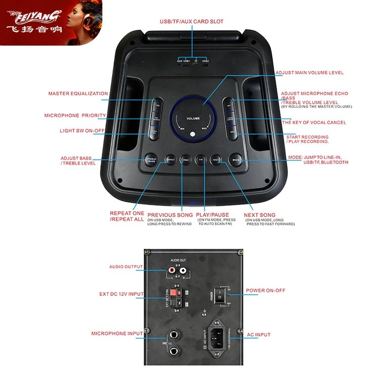 Тележка АС по доступной цене 50W Bluetooth активный звуковой короба с помощью профессиональных аудио усилитель низкочастотного громкоговорителя на базе динамик