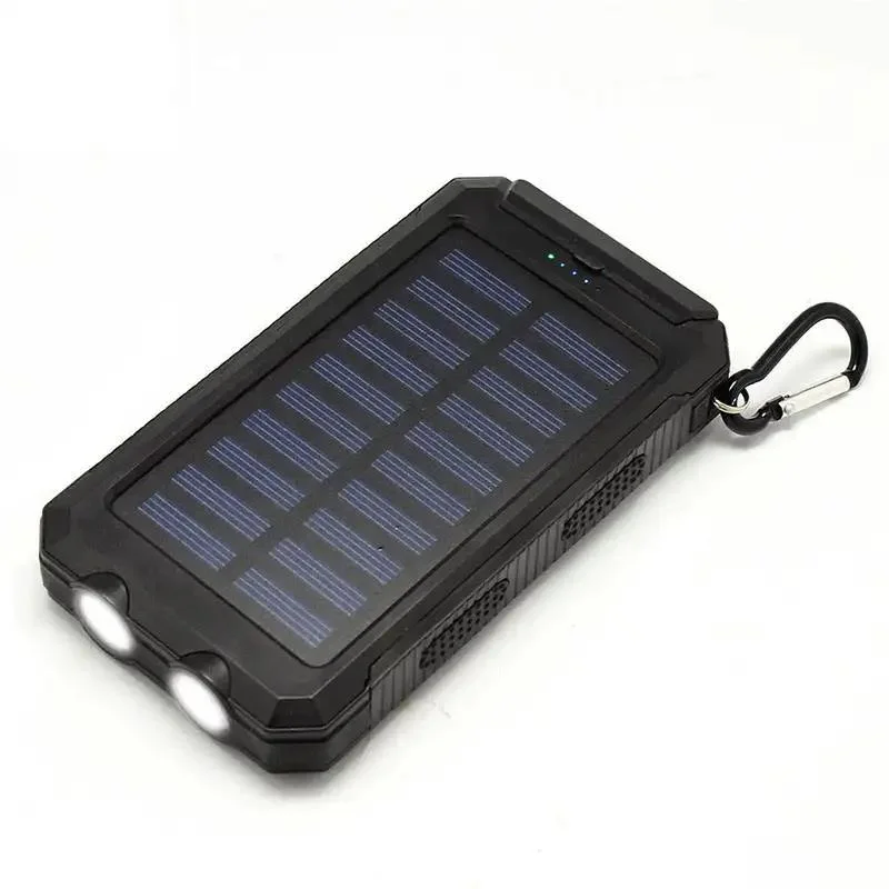 Solar Power Bank 30000mAh Portable Dual USB 2 LED Lights External Charger