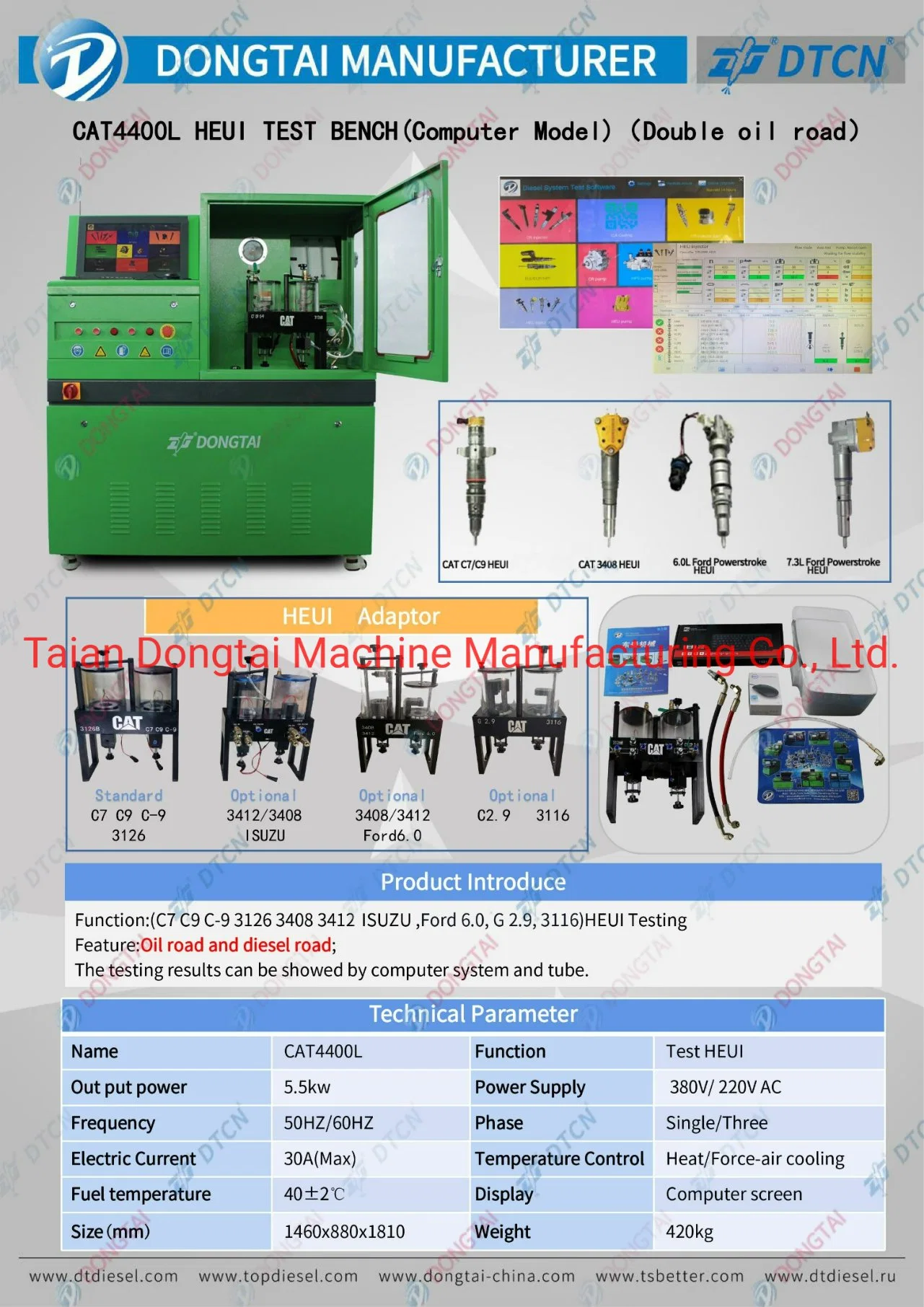 Dongtai Cat4400L Heui Hrdraulic Electornic Unit Injector Test Bench or Stand (2 oil road)