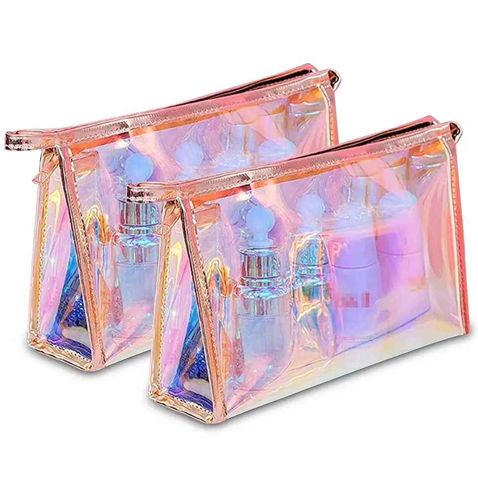 Großhandel/Lieferant Custom Logo Kunststoff-Brief Holografische Make-Up-Tasche Mini Klar PVC Kosmetiktasche mit Reißverschluss