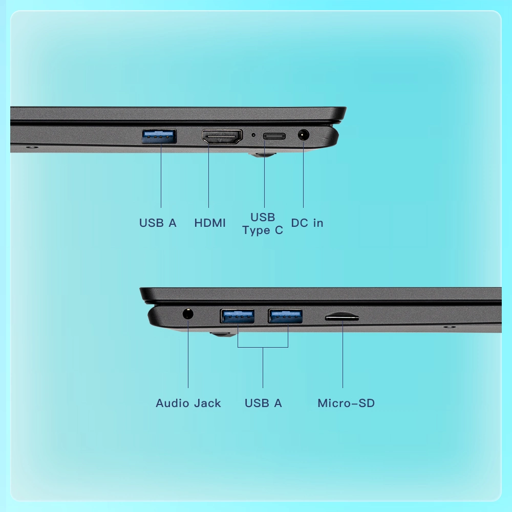 Laptop de plástico barato de 14 polegadas com dobradiça Ergolift, teclado retroiluminado, computadores portáteis com Windows 11.