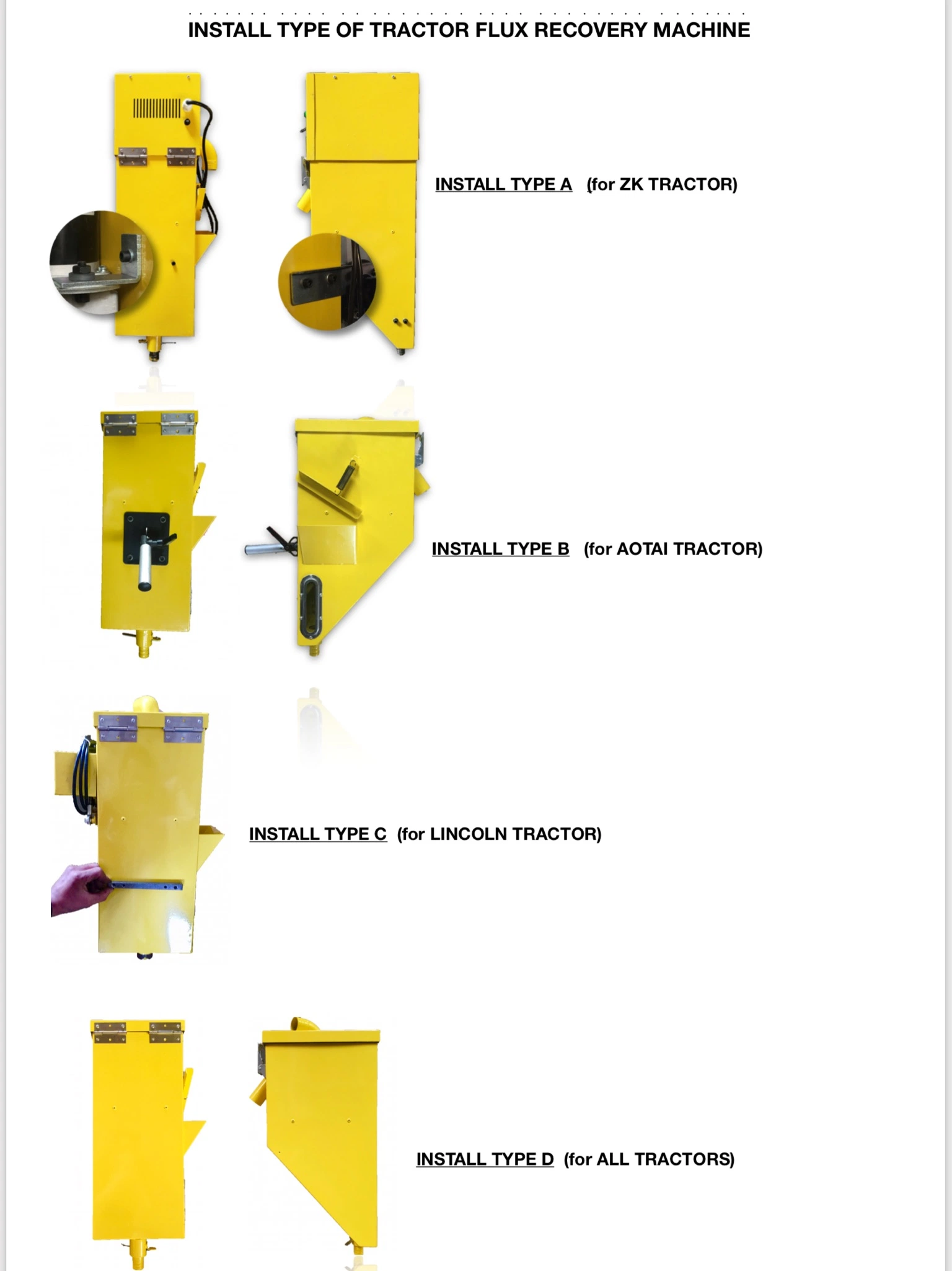 Separated Model, Automatic Flux Recovery Parts for Welding Tractor