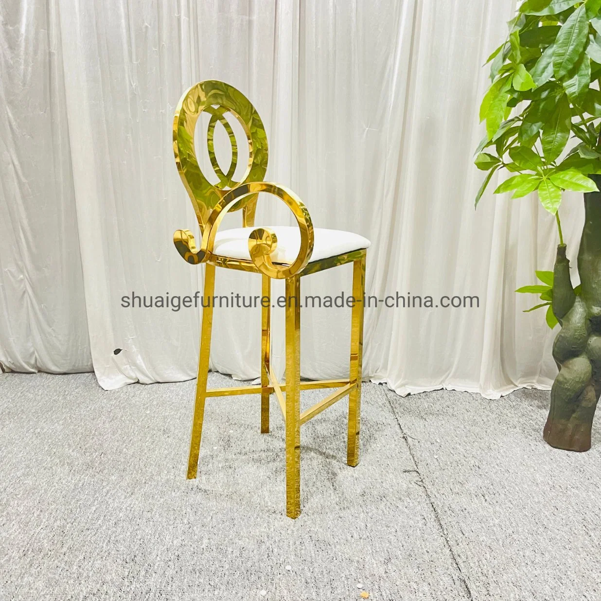 Round Back Bar Chairs Gold Stainless Steel with Arms and PU Cushion