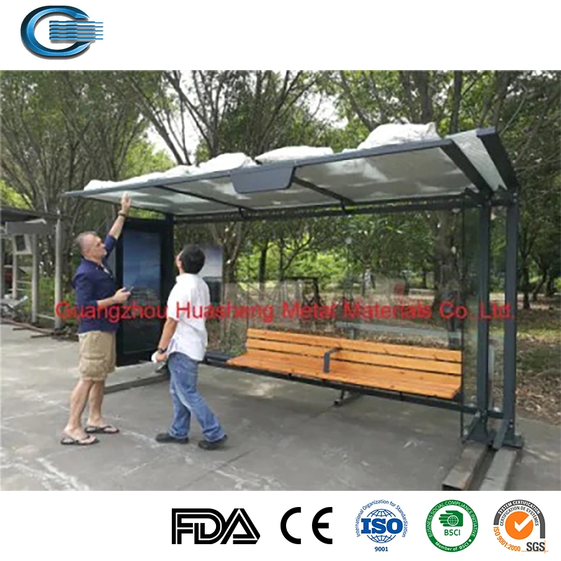 Pequeña parada de autobus refugios Huasheng China fabricante de la vivienda de Bus parada de autobús de acero galvanizado refugios con la publicidad diseño de caja de luz