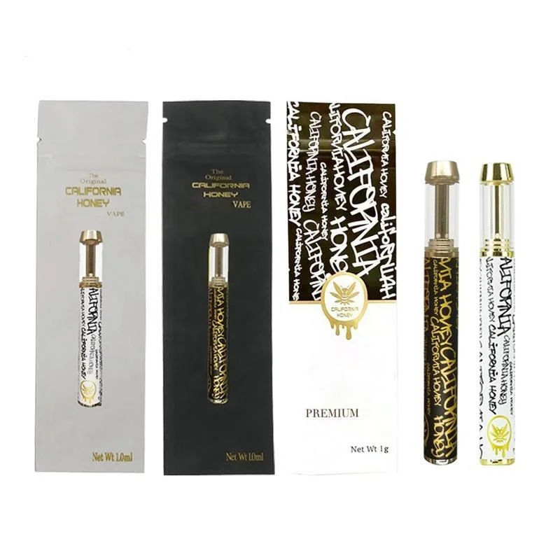 USA Hot Selling California Honey Disposable/Chargeable Vape Pen Empty E Cigarettes 1ml Gold Ceramic Coil Atomizers 400mAh Rechargeable Battery Ecig Thick Oil Cartridges