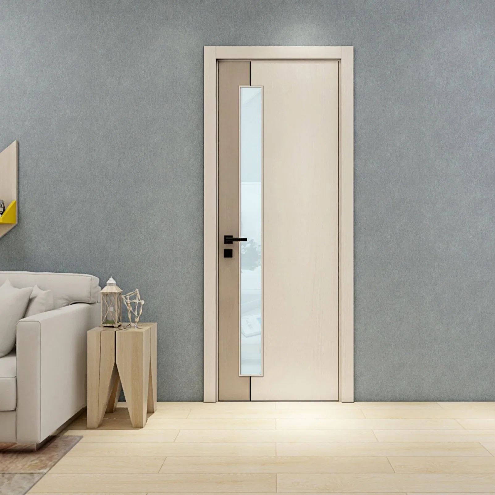 Fashion Series Wood Grain CPL Interior MDF Plain Modern Single Bedroom Door with Wooden Plywood Panel Simple Design