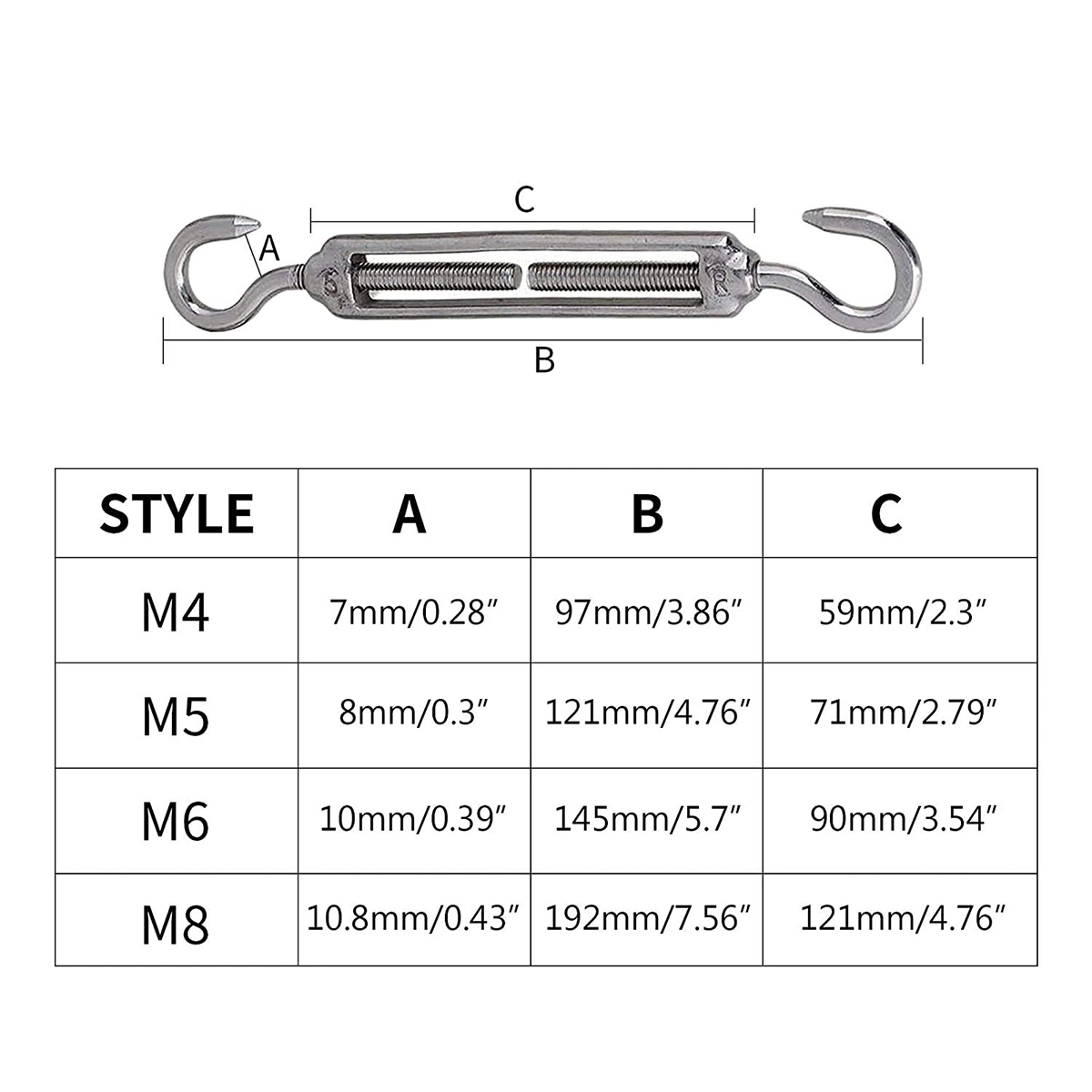 Manufacturer M10 3/8 Stainless Steel Rigging Screw From Moisture Corrosion Stainless Steel Rigging Screw 304 Jaw Jaw Turnbuckle