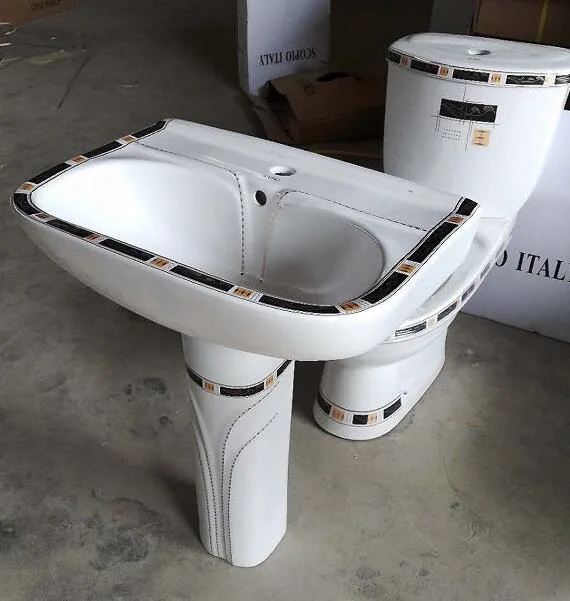 Chaozhou Factory Sanitary Ware Two Pieces Ceramic Wash Sink with Decoration