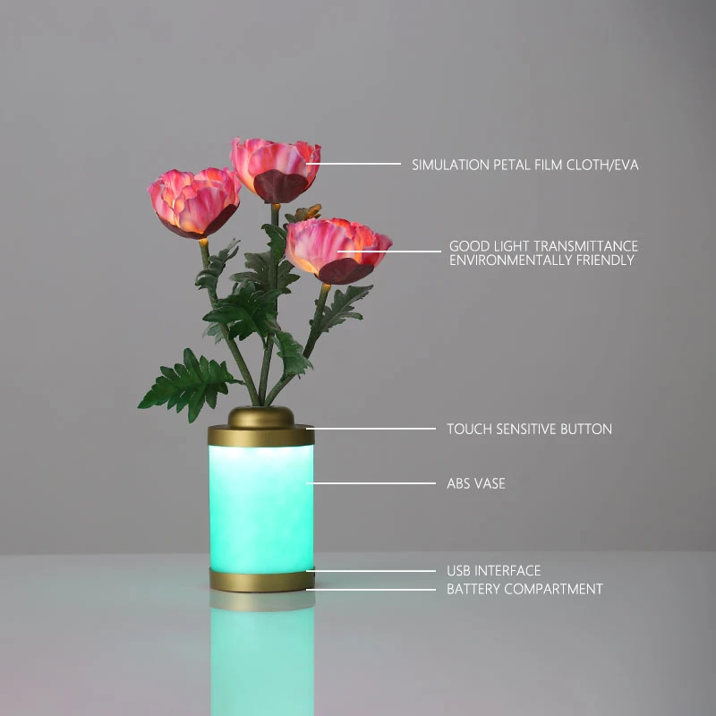 Amazon Tiktok decoración del hogar LED iluminación interior Escritorio cabecera recargable Decoración de Navidad con flores artificiales al por mayor de la iluminación Touch Rose