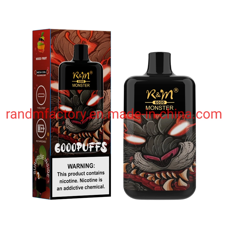 EE.UU. UK Popular Box Modelo desechable VAPE 6000 Puffs R&amp;M Monster Mesh Coil Blind Gift Inside 0mg 20mg 50mg nicotina Atomizer de Wape al por mayor