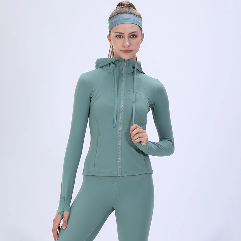 Herbst/Winter Kapuzenoberteil Yoga-Mantel Langarm In Schmaler Passform Sport Fitness Bekleidung für Damen