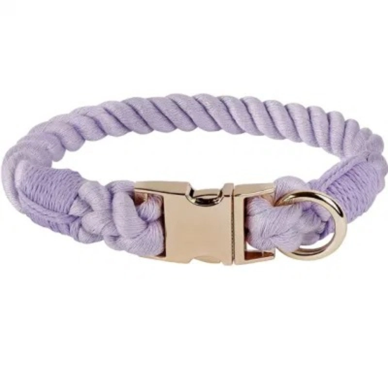 Braided Dog Rope Collar Customized Soft Cotton Leash Set Metal Buckle