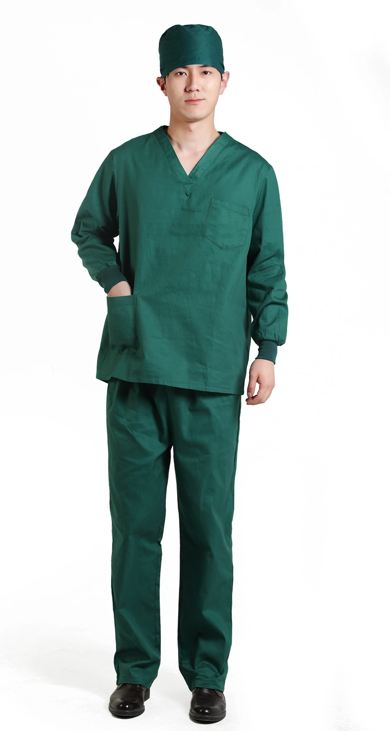 Long Sleeve Surgical Cap Green Cotton Polyester Custom Wholesale/Supplier Factory Top Bottom Hospital Medical Uniform Set