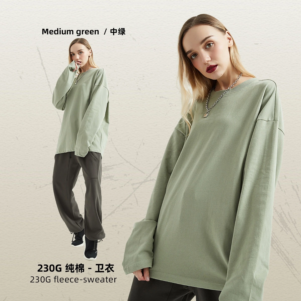 Fall New 230g Women Thickened Double Gauze Solid Color Pullover T-Shirt Loose Cotton Long Sleeve Men's Fashion T-Shirt