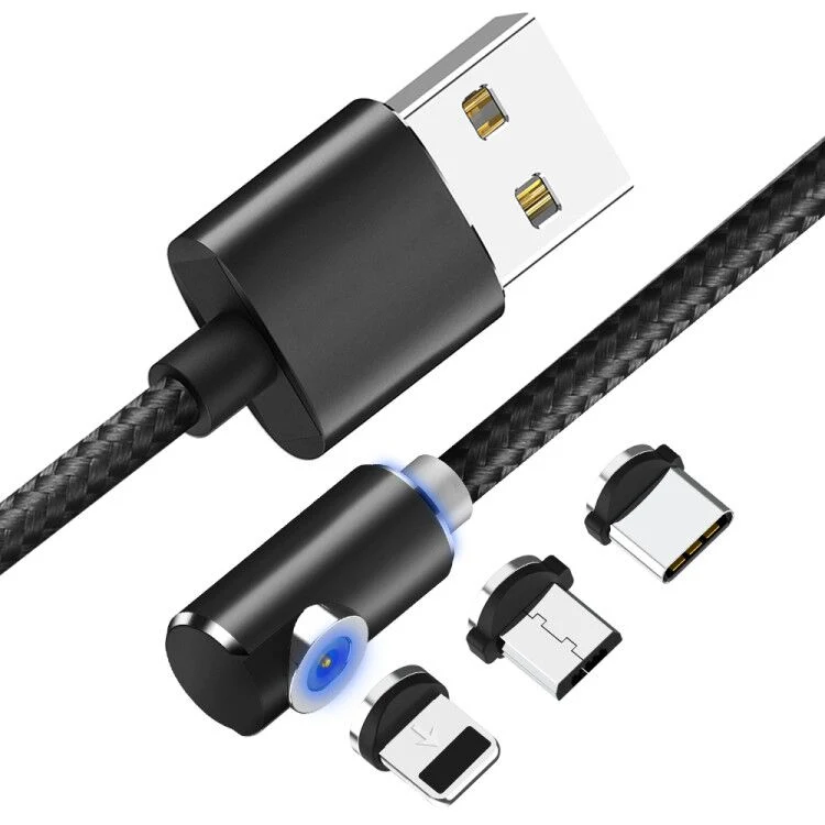 Micro USB Type C 8-Pin Elbow Magnetic Cable for iPhone/Samsung/Huawei/HTC