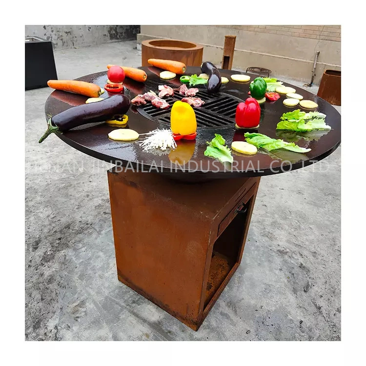 Garten Runde Feuerschale Holz Corten Stahl Outdoor Feuerstelle BBQ