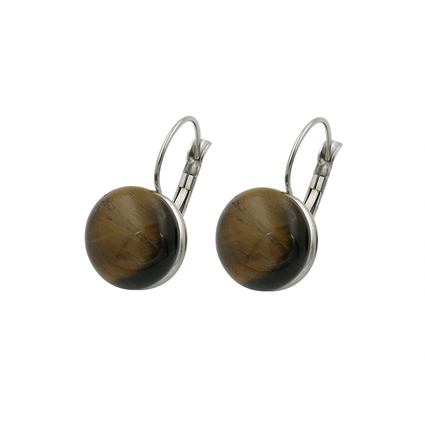 Big Hook Women Round Shape Tiger Eye Stone Earring