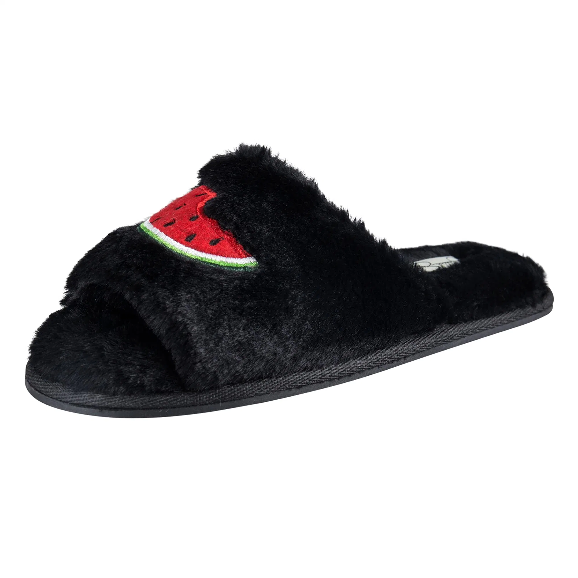 Frauen Plüsch Kunstfell Fuzzy Slide Open Toe Hausschuhe mit Memory Foam