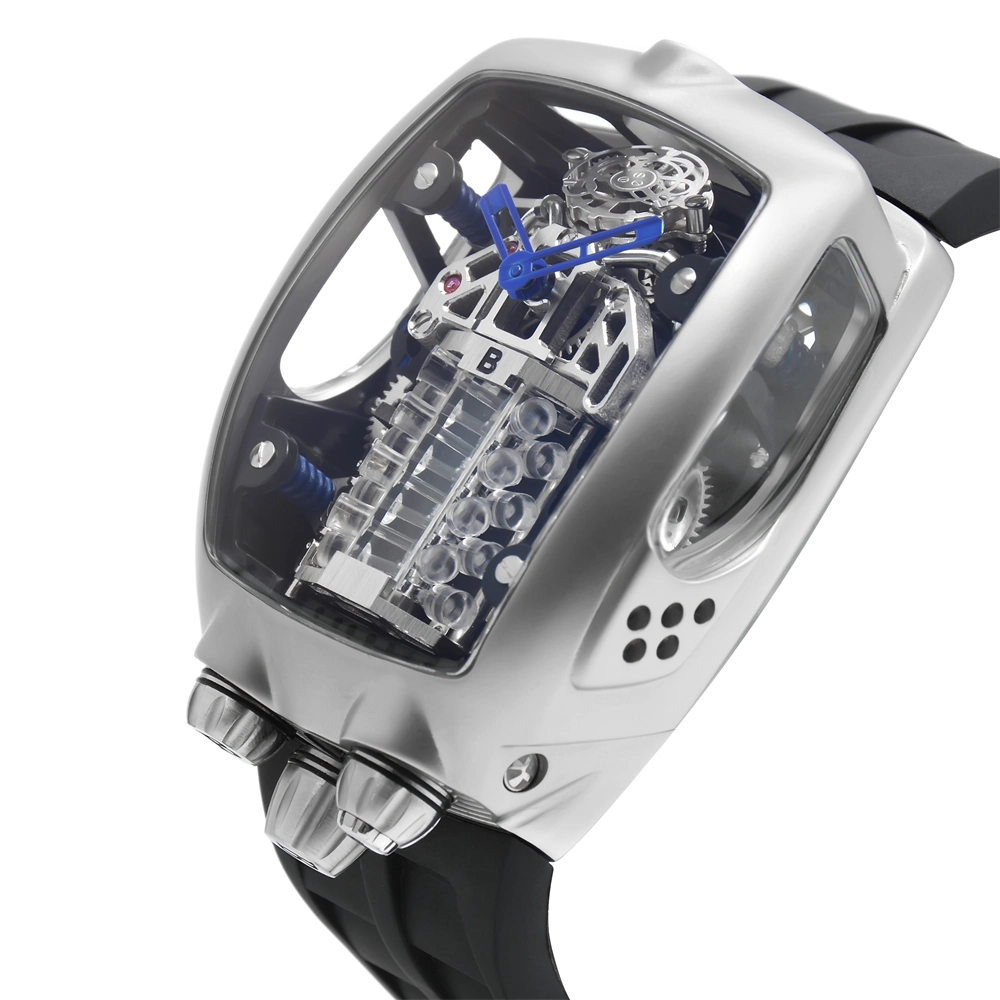 2022 Последние индивидуальные часы Bewell Mechanical Watch из нержавеющей стали корпус из силикона Ремешок Square мужчины Часы Мода Лучезапяст Аналоговый циферблат