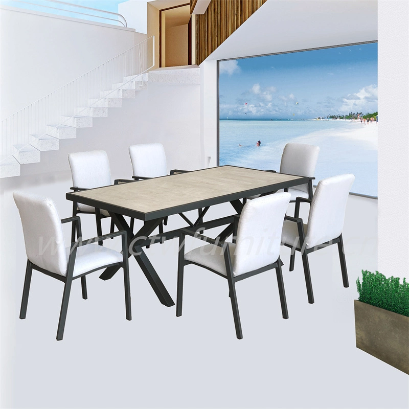 Mesa de comedor de cerámica Jardín exterior silla Patio Muebles de aluminio Mesa Presidente