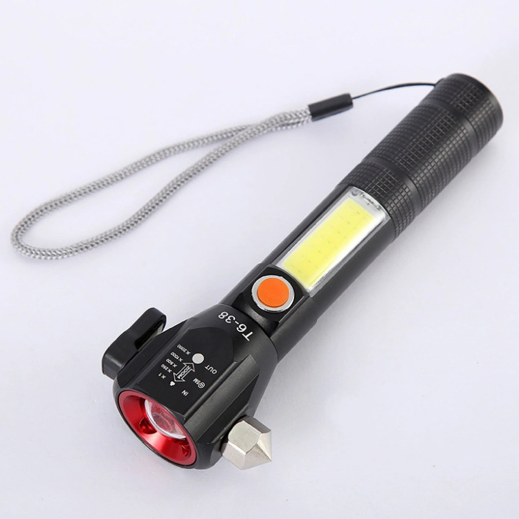 Security Emergency LED Rechargeable Tactical Flashlights Safety Hammer with COB Side Light