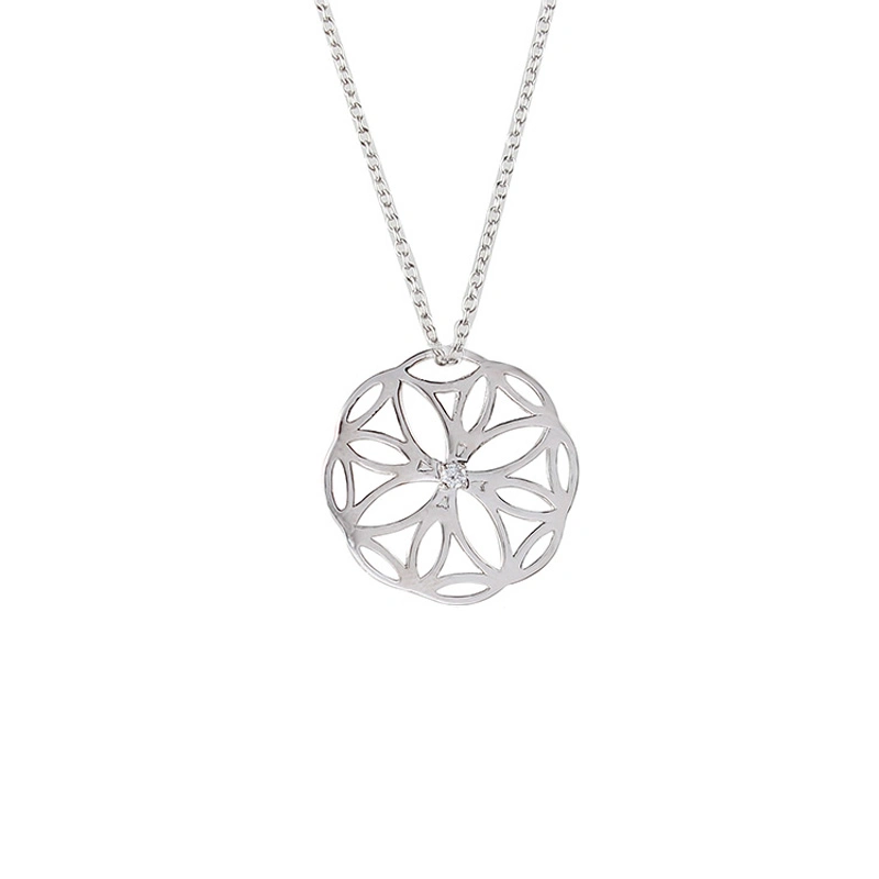 S925 Silver Jewelry with CZ Plain Flower Necklace