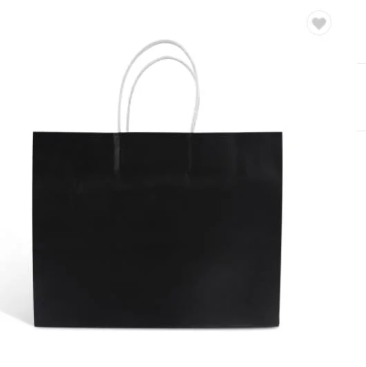 Promotion Black Kraft Paper Flat Bottom Drawstring Gift Bags for Shopping