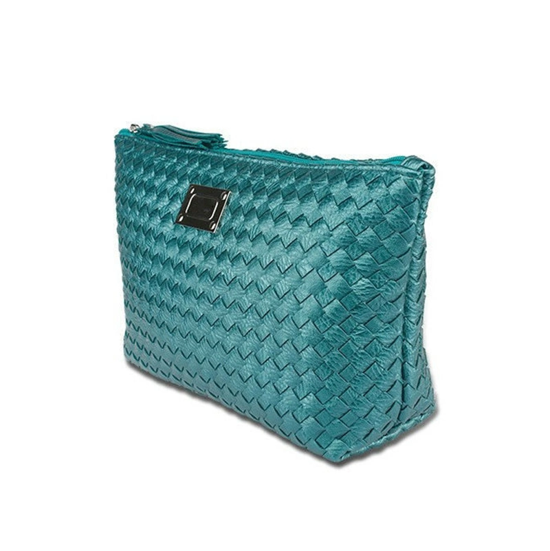 OEM Elegant Woven PU Leather Zip Clutch Cosmetic Bag