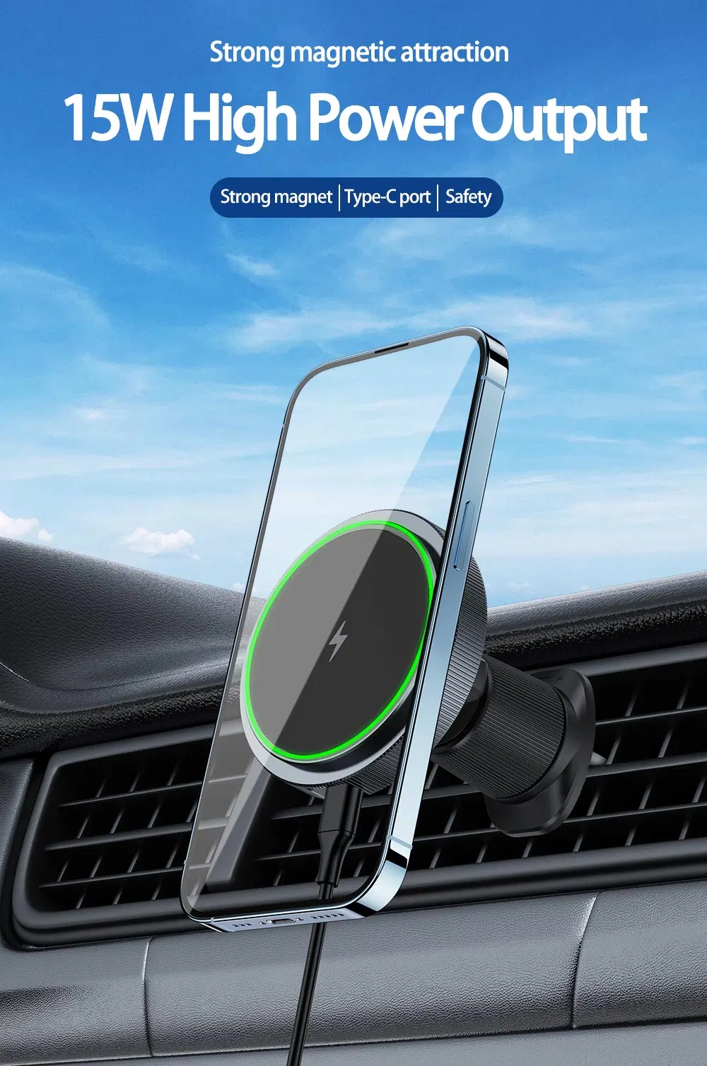 Customized Qi 15W Automatic Opening-Closing Mobile Phone Bracket Wireless Charger in Car