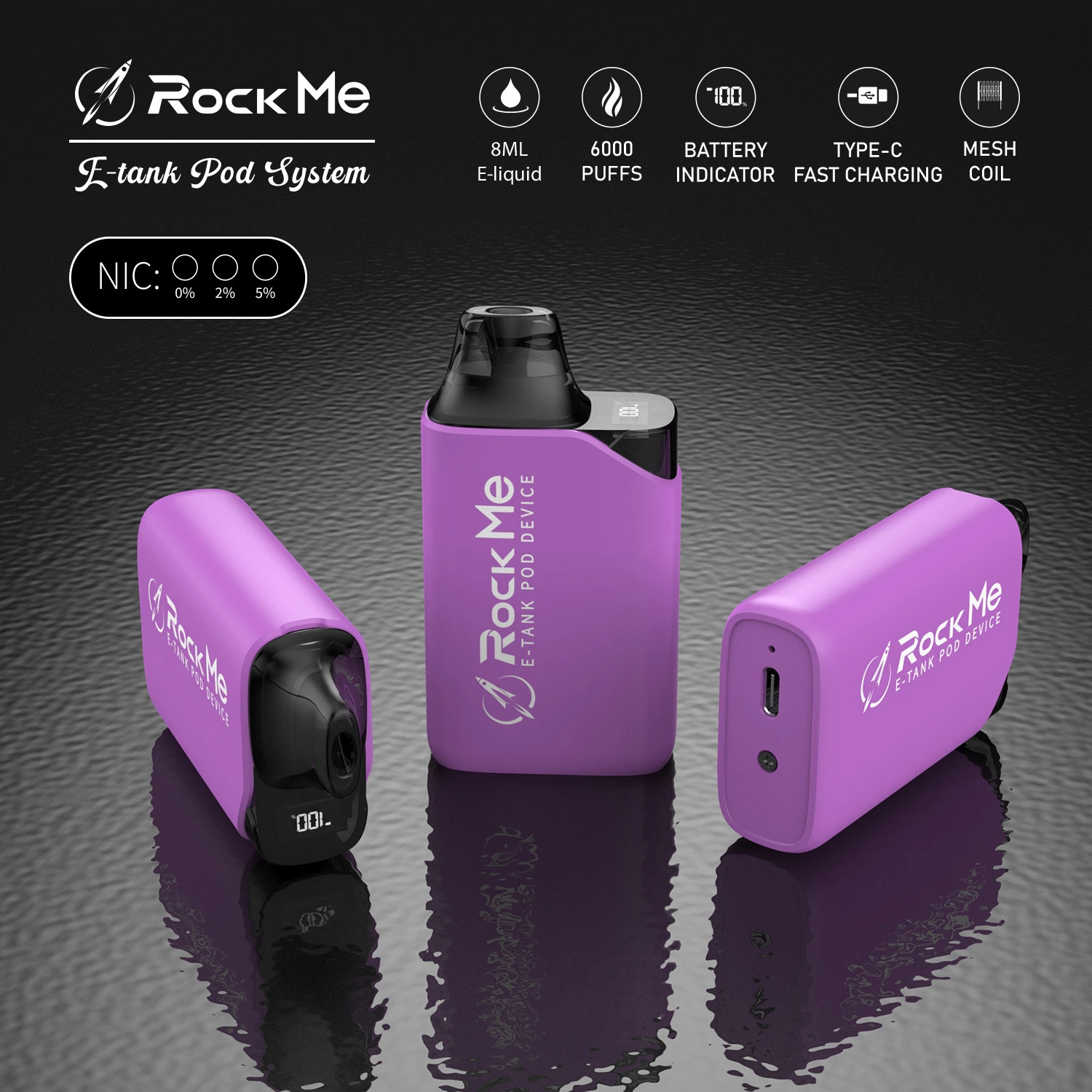 Sistema de cápsula de dispositivo de tanque electrónico Rock me Atomizer de alta calidad 600mAh Vaporizador recargable con pilas