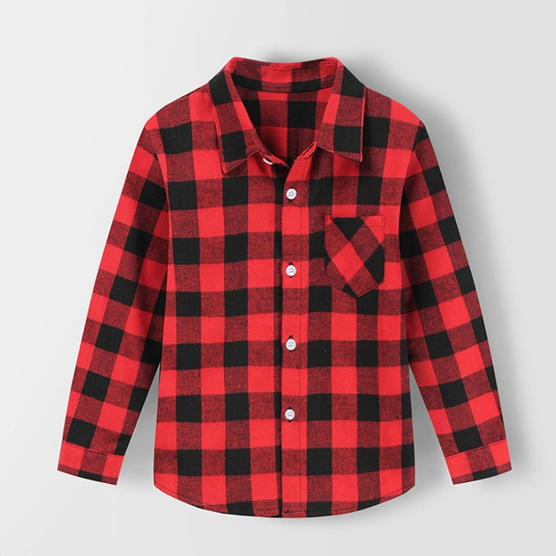 Custom Boys Shirts Classic Casual Flannel Plaid Child Shirts Kids School Blouse Red Tops Clothes Kids Children Plaid Years Kids Boy Wear