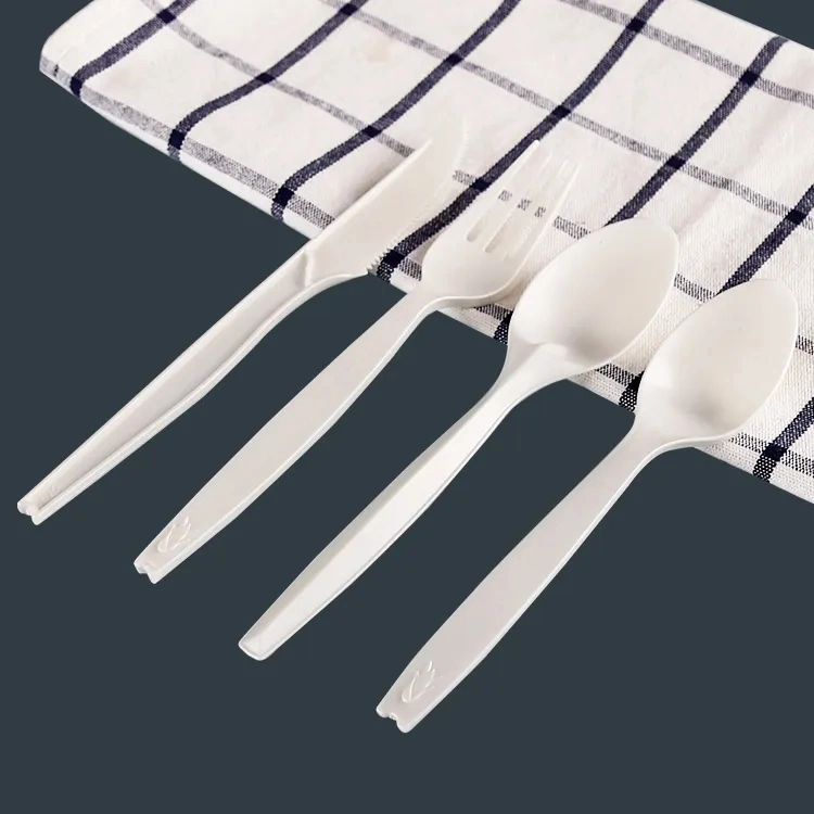 Biodegradable White Cutlery Airline PLA Fast Food 6 Inch Biodegradable Cutlery Set Plastic Disposable Knife Fork and Spoon