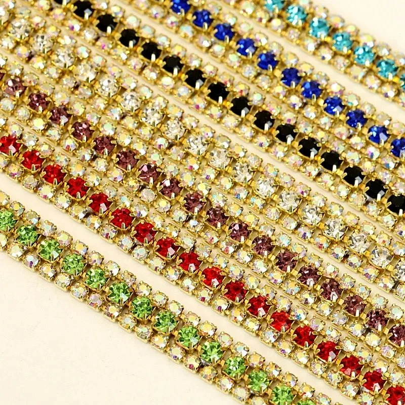 Crystal Sew on Rhinestone Cup Chain DIY Beauty Ss16 3 Rows 1yard Fashion Accessories Clear Close Rhinestone Cup Chain