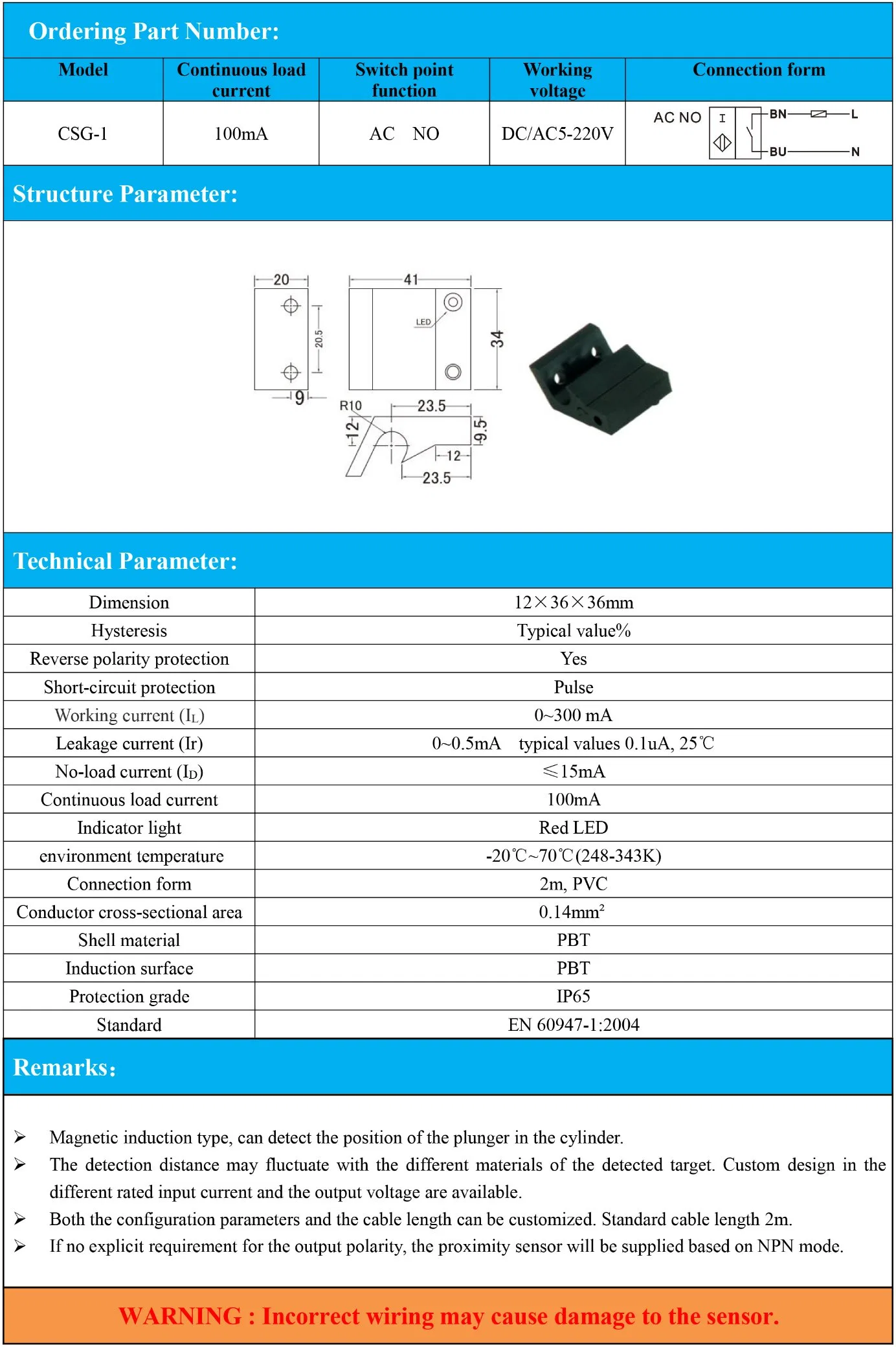 Rectangular Magnetic Proximity Sensor AC No DC/AC5-220V
