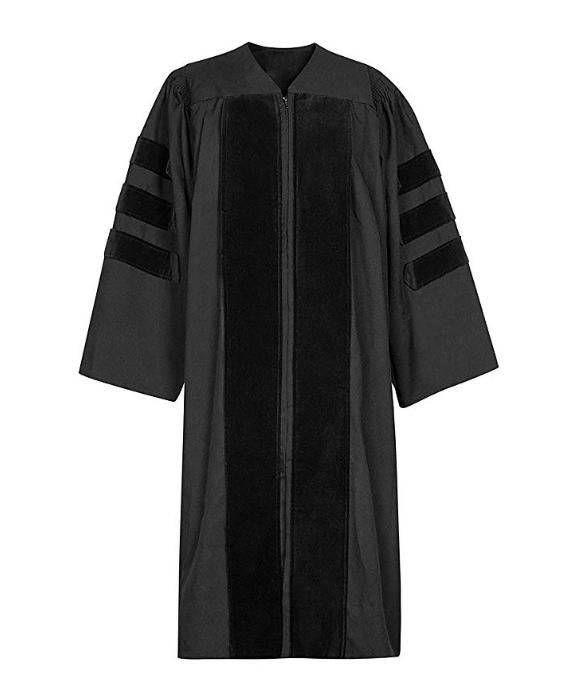 Regalia académica personalizada Unisex Deluxe negro vestido de graduación de doctorado con sombreros