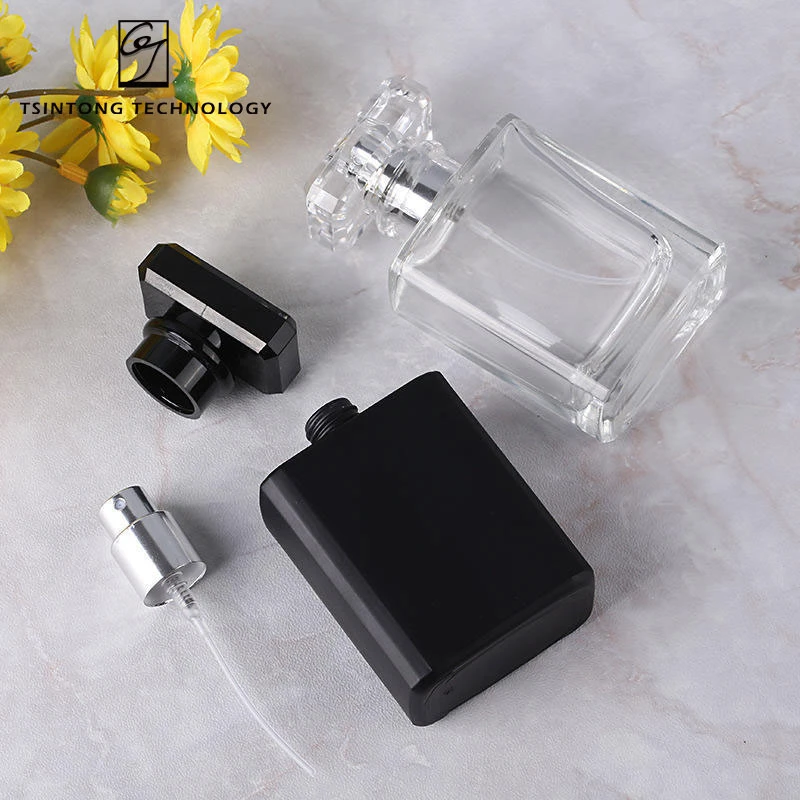 Vente en gros 30ml 50ml 100ml vide Luxury Flat Square parfum Flacon de parfum flacon en verre de parfum rechargeable noir